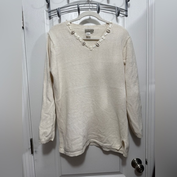 VINTAGE COLDWATER CREEK Waffle Knit Sweater women’s XL beaded buttons 90s - Picture 1 of 16